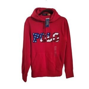 NWT POLO Ralph Lauren Americana Flag Magic Fleece Polo Hoodie‎ size Small